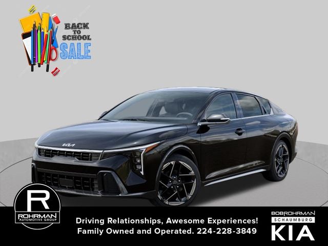 2026 Kia K4 GT-Line in Aurora Black Pearl — front three-quarter view