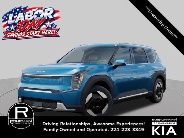 2026 Kia EV9 Wind in Ocean Blue — front three-quarter view