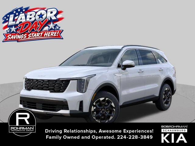2026 Kia Sorento S in Glacial White Pearl — front three-quarter view
