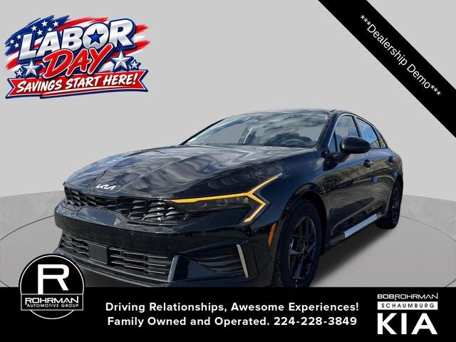 2026 Kia K5 LXS in Aurora Black Pearl — front three-quarter view