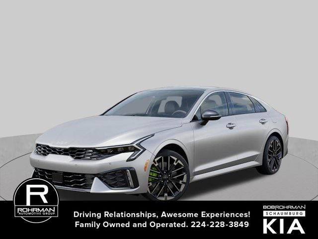 2026 Kia K5 GT in Steel Matte Gray — front three-quarter view
