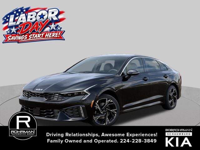 2026 Kia K5 GT-Line in Aurora Black Pearl — front three-quarter view