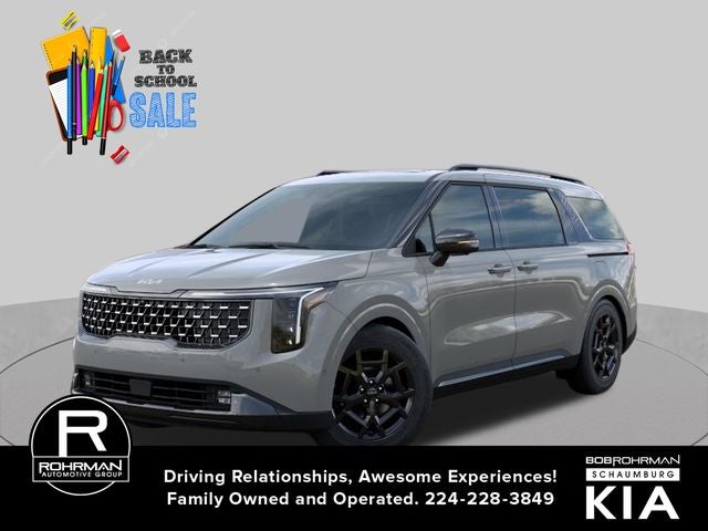 2026 Kia Carnival SX Prestige in Ceramic Silver — front three-quarter view